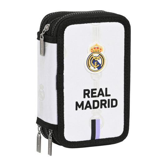 Tredobbelt Penalhus Real Madrid C.F. Sort Hvid (12.5 x 19.5 x 5.5 cm) (36 Dele)